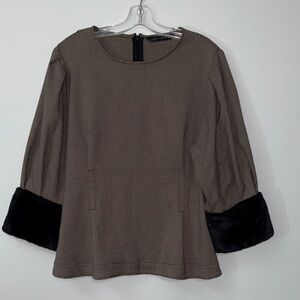 31. Zara Women's Checkered Blouse with Black Cuffs